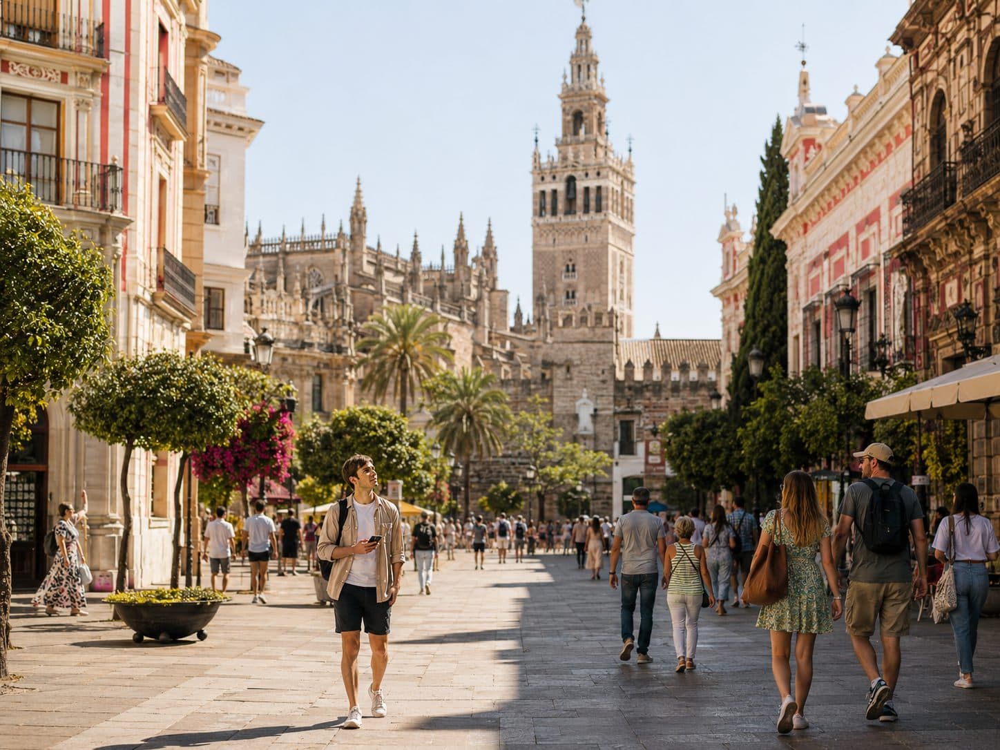 A traveler exploring a historic European city with architecture, streets, and cultural context.